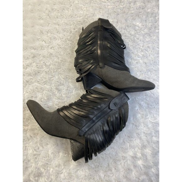 Guess By Marciano VTG ankle Booties Size 6 Fringe Cone Heel Fabric See details - Picture 6 of 15